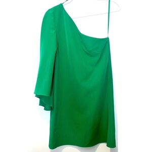 Milly Emerald Green One Shoulder Sheath Dress Dramatic Bell Sleeve